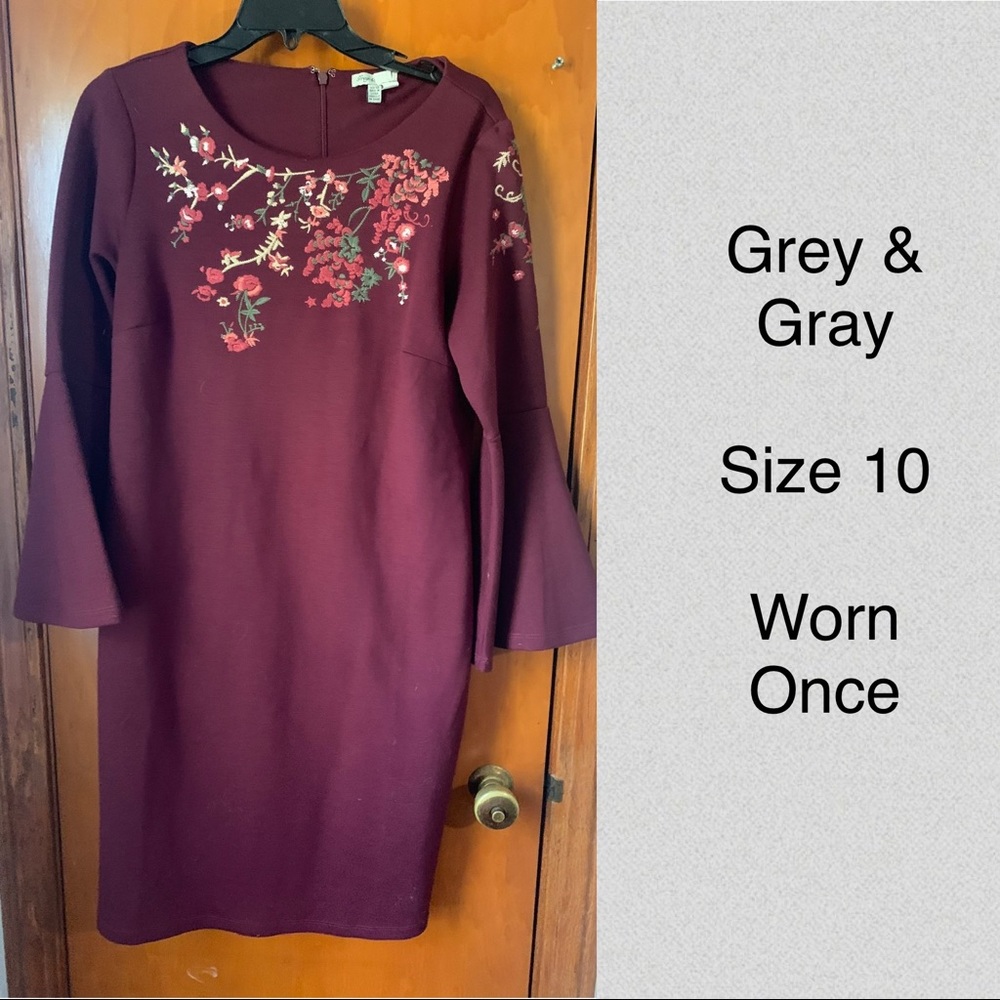 Embroidered maroon winter dress
